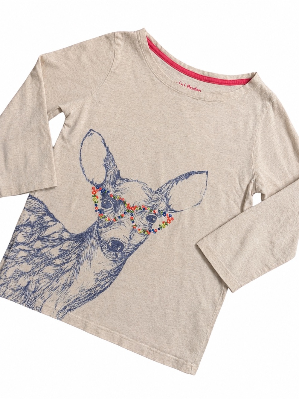 Mini Boden Deer Graphic Embroidered Glasses Long Sleeve Tee Girls 9–10Y